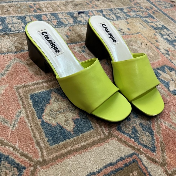 Vintage Shoes - Vintage 90s lime green heeled sandals